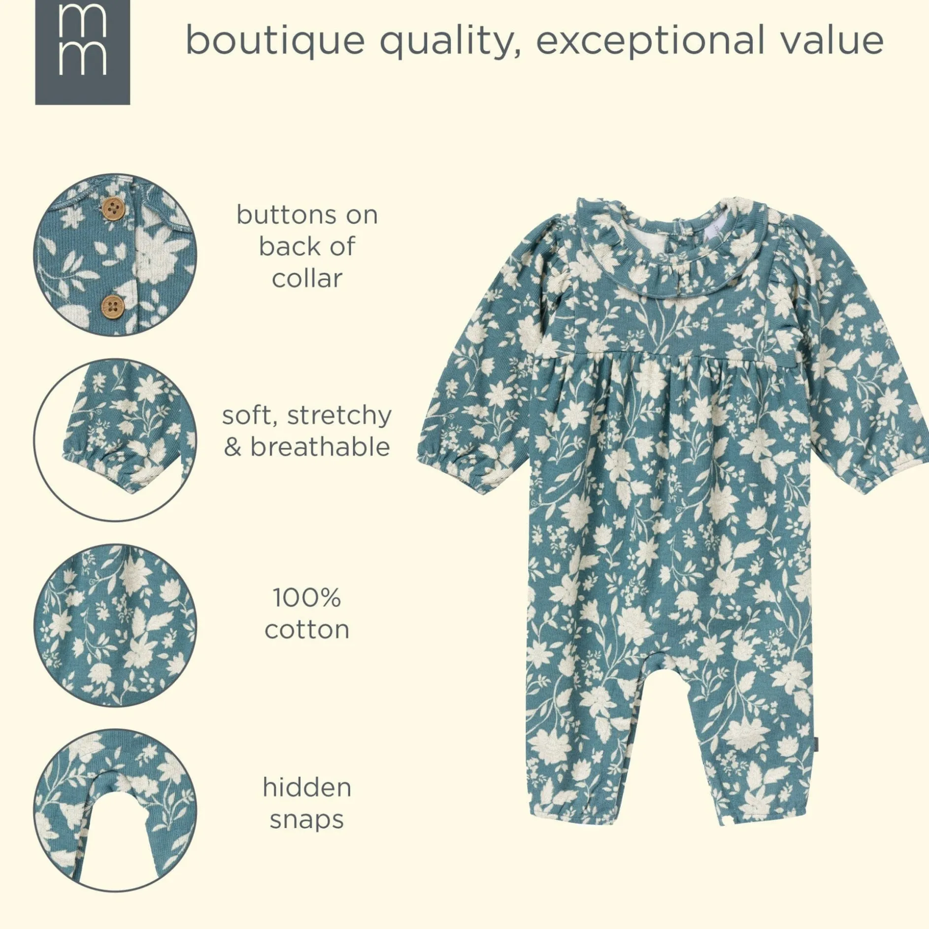 Baby Girls Heritage French Floral Ruffle Collar Romper