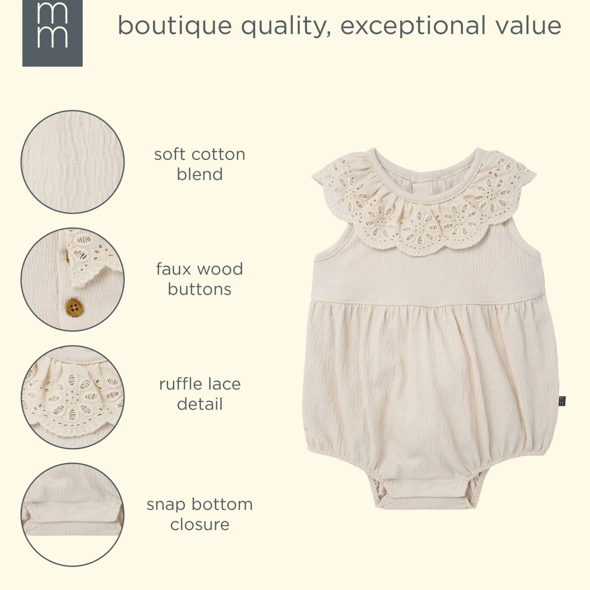 Baby Girls Ivory Lace Ruffle Bubble Romper