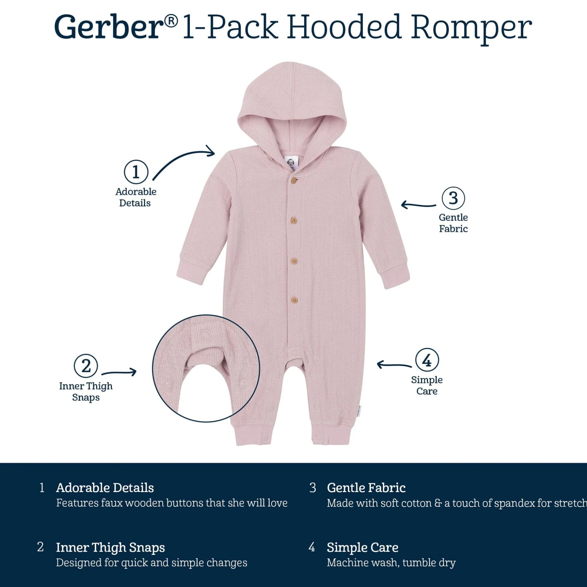 Baby Girls Mauve Hooded Romper