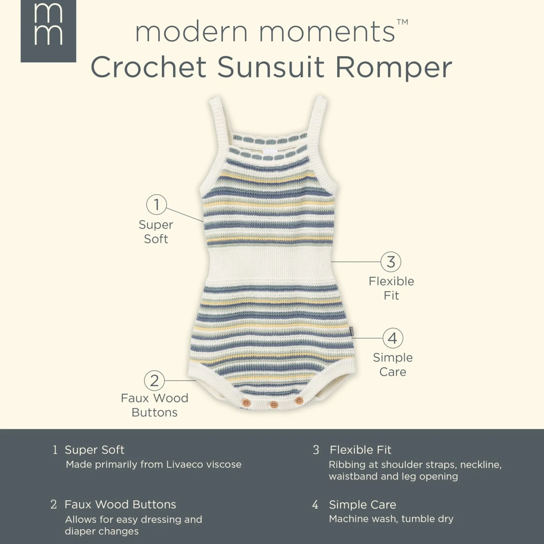 Baby Girls Medium Teal Stripe Crochet Sunsuit Romper