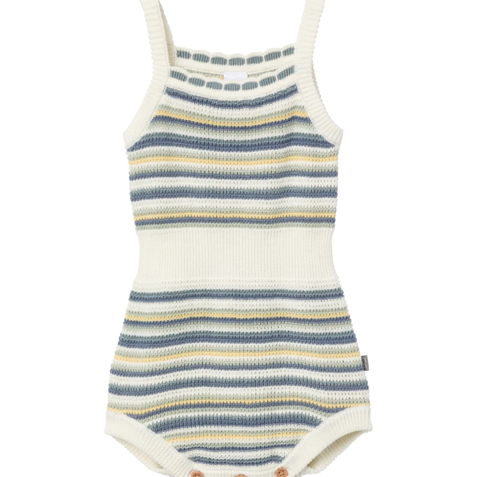 Baby Girls Medium Teal Stripe Crochet Sunsuit Romper