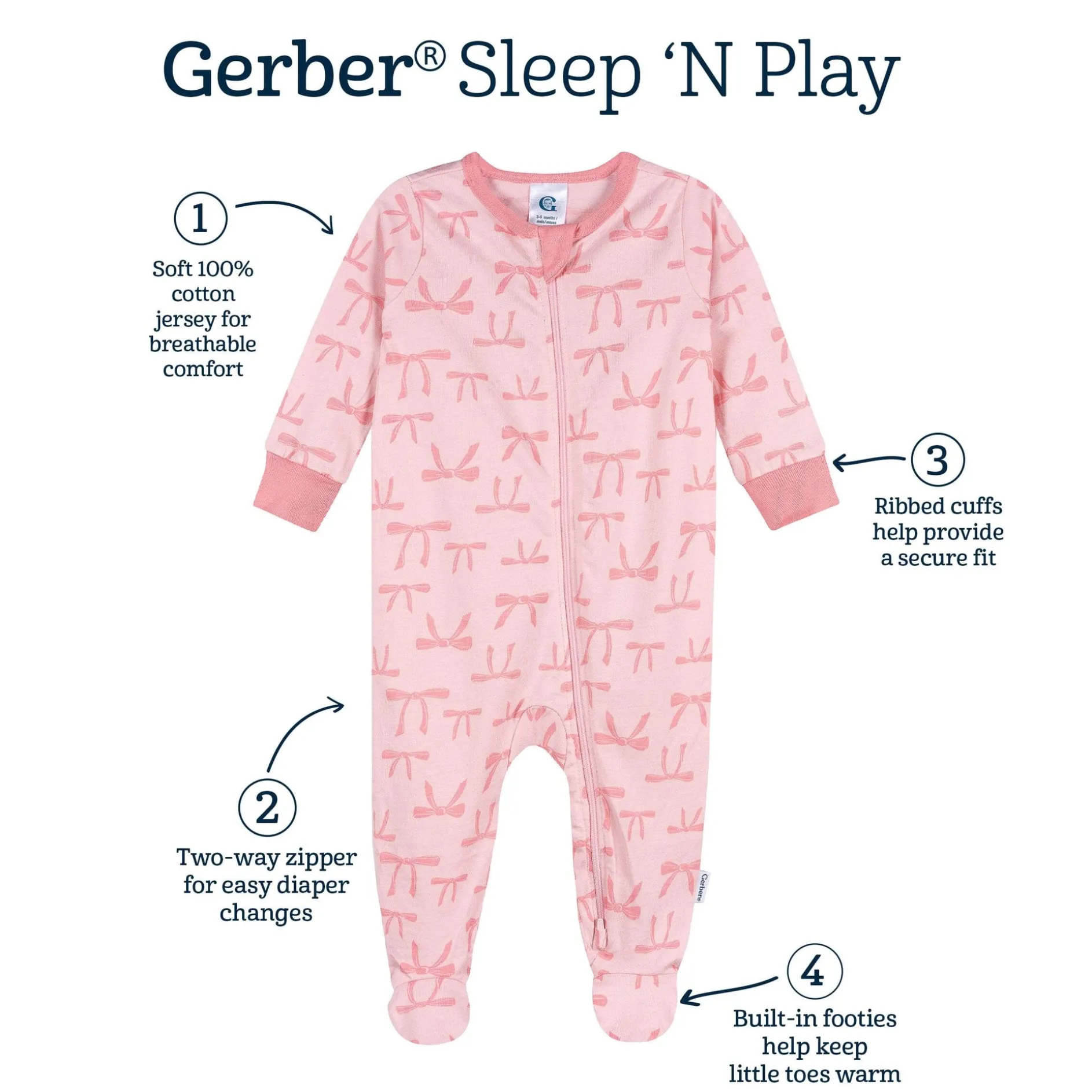 Baby Girls Pink Bows Sleep 'N Play