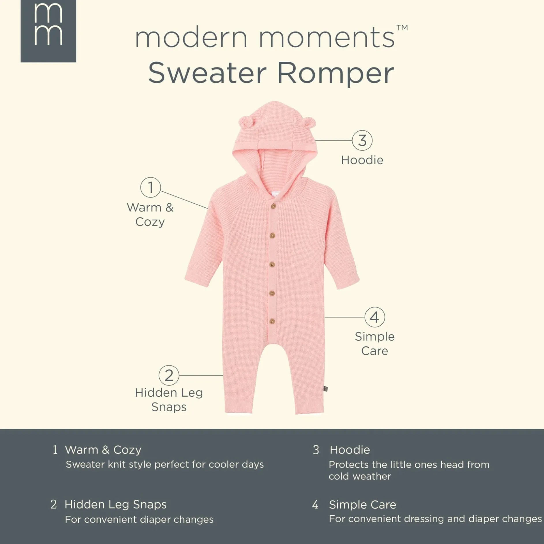 Baby Girls Pink Hooded Viscose Sweater Romper