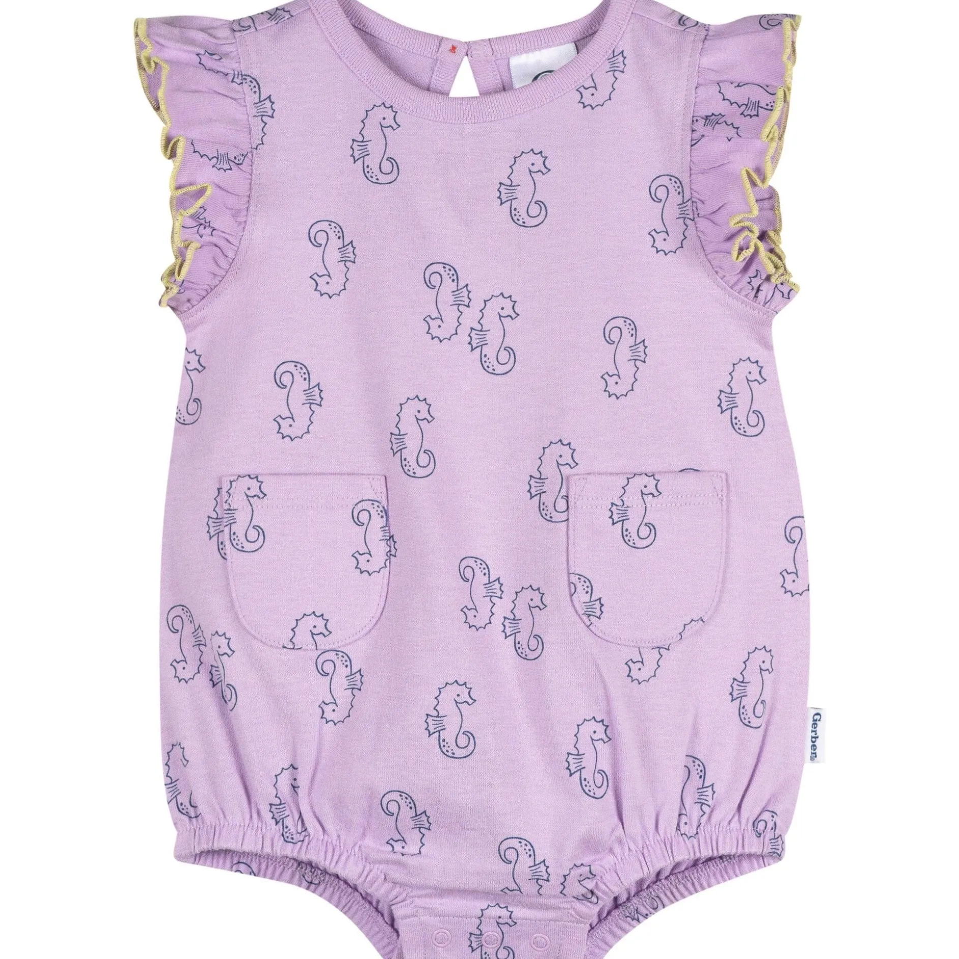 Baby Girls Purple Seahorses Pocket Bubble Romper