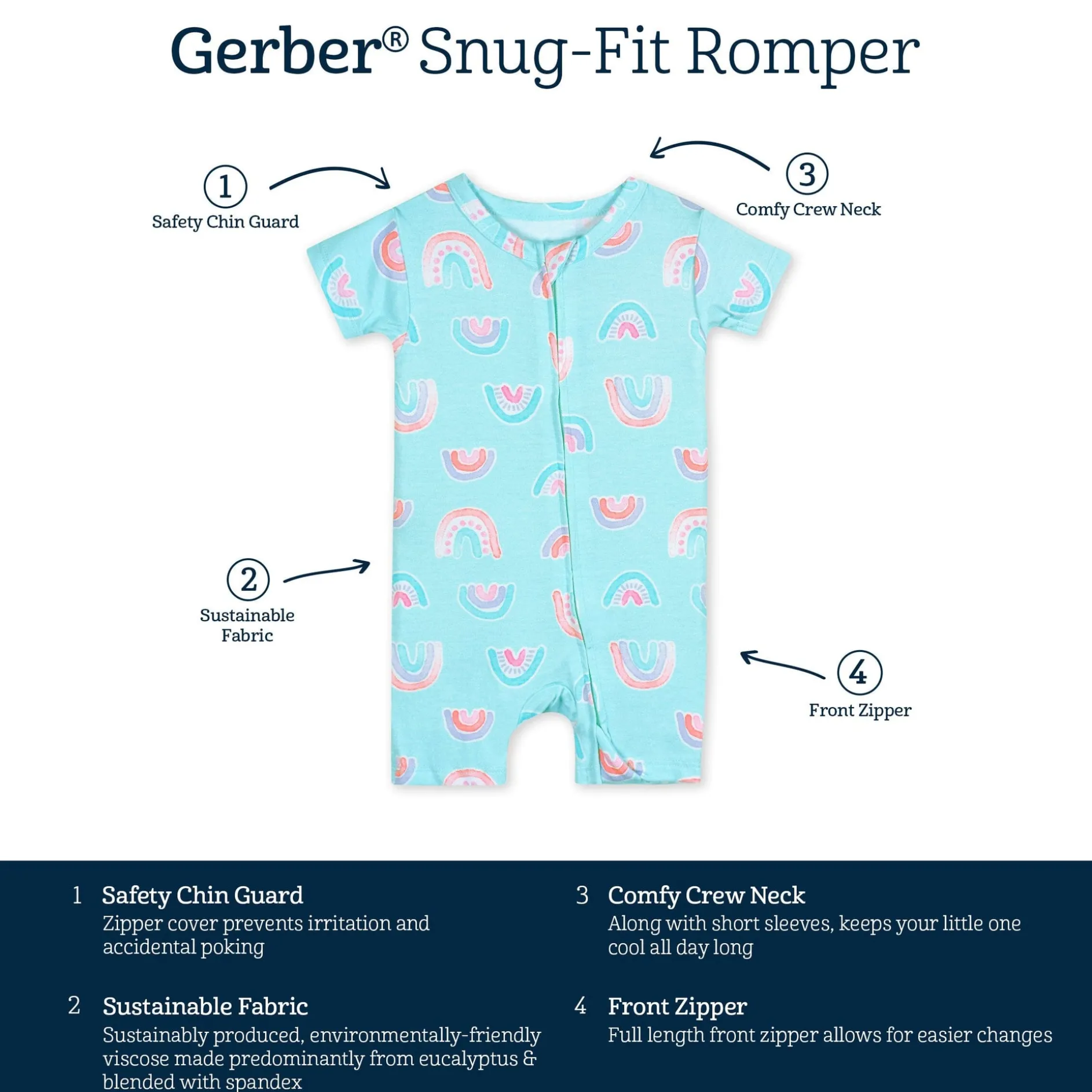 Baby Girls Rainbow Sky Buttery Soft Viscose Made from Eucalyptus Snug Fit Romper