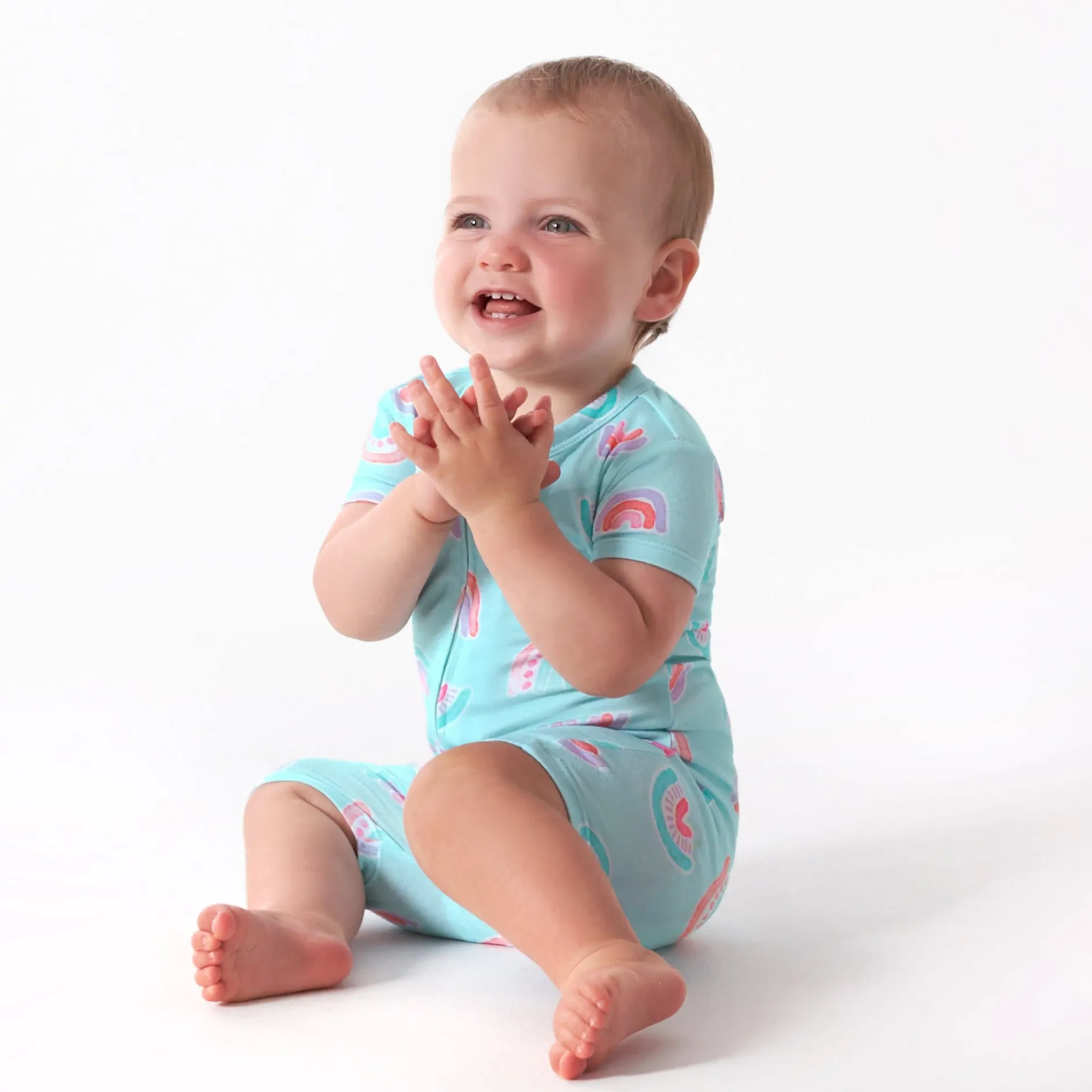Baby Girls Rainbow Sky Buttery Soft Viscose Made from Eucalyptus Snug Fit Romper