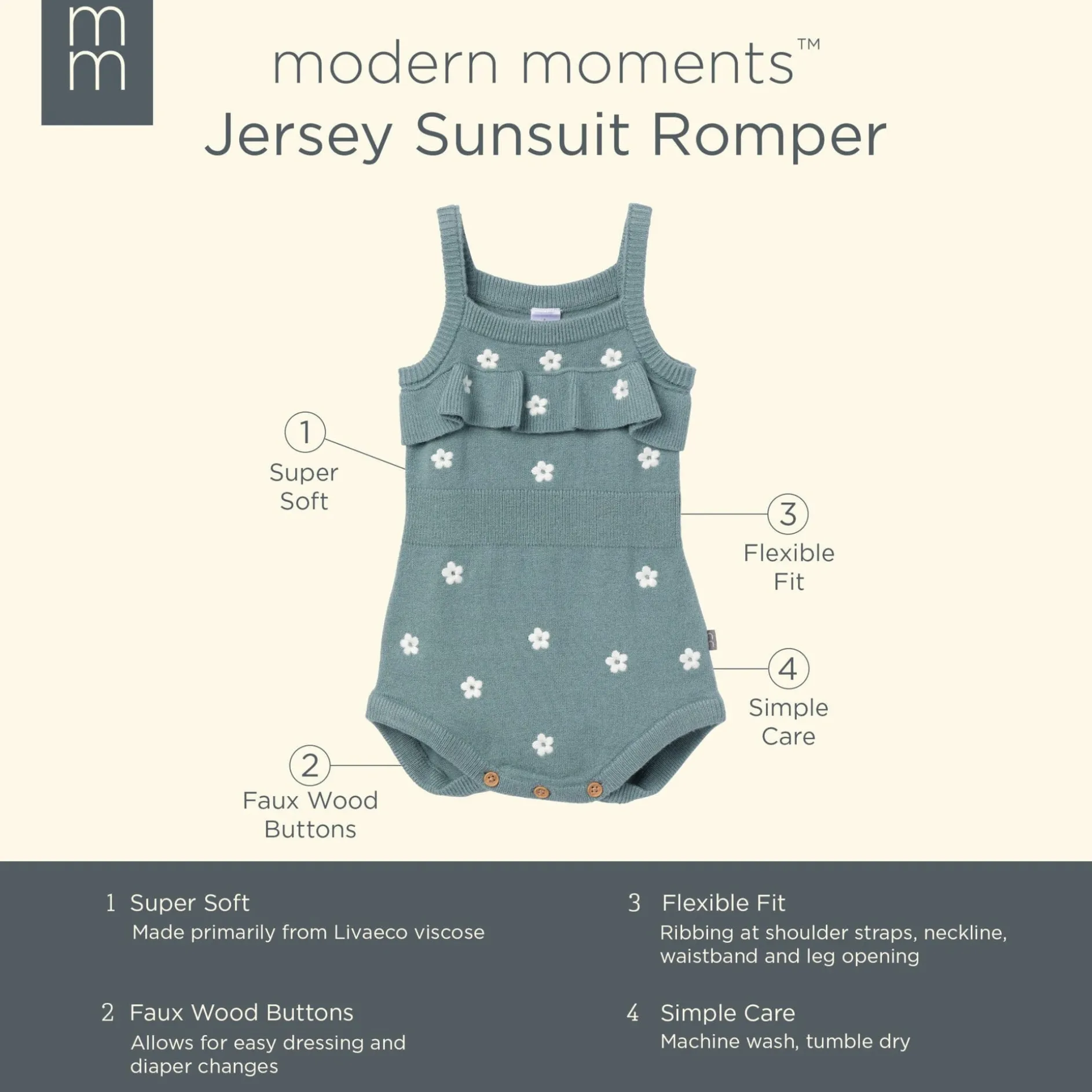 Baby Girls Teal Floral Jersey Sunsuit Viscose Romper