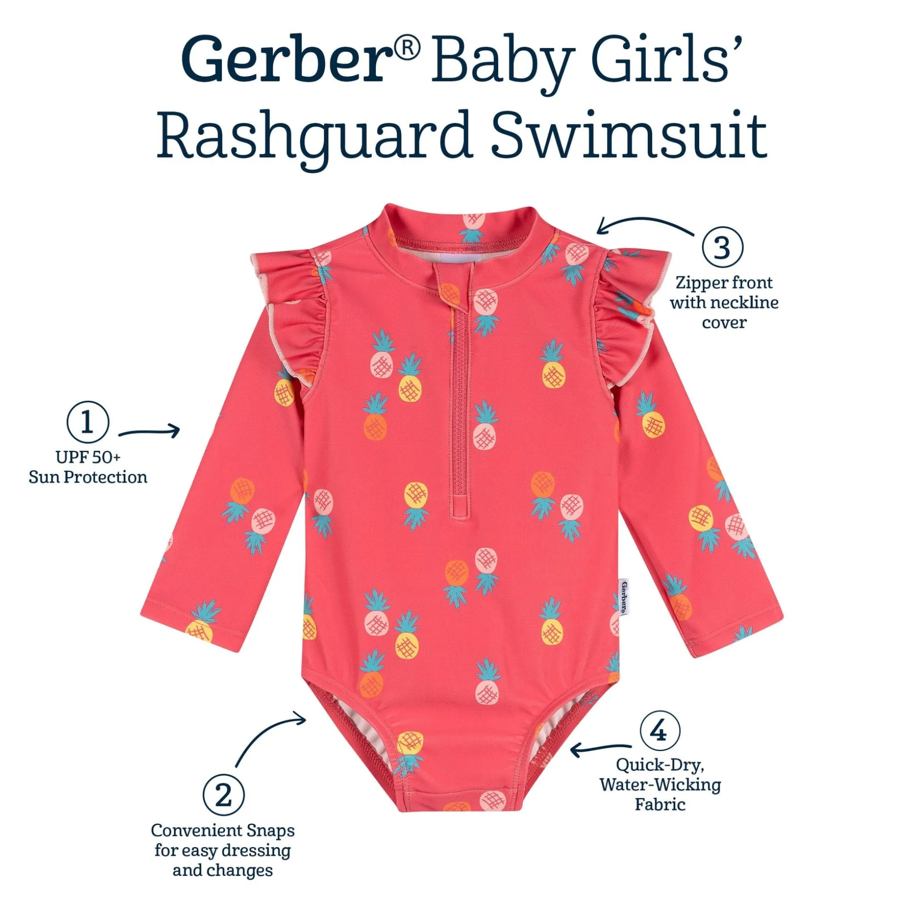 Baby Girls UPF 50+ Pink Pineapple Rash Guard