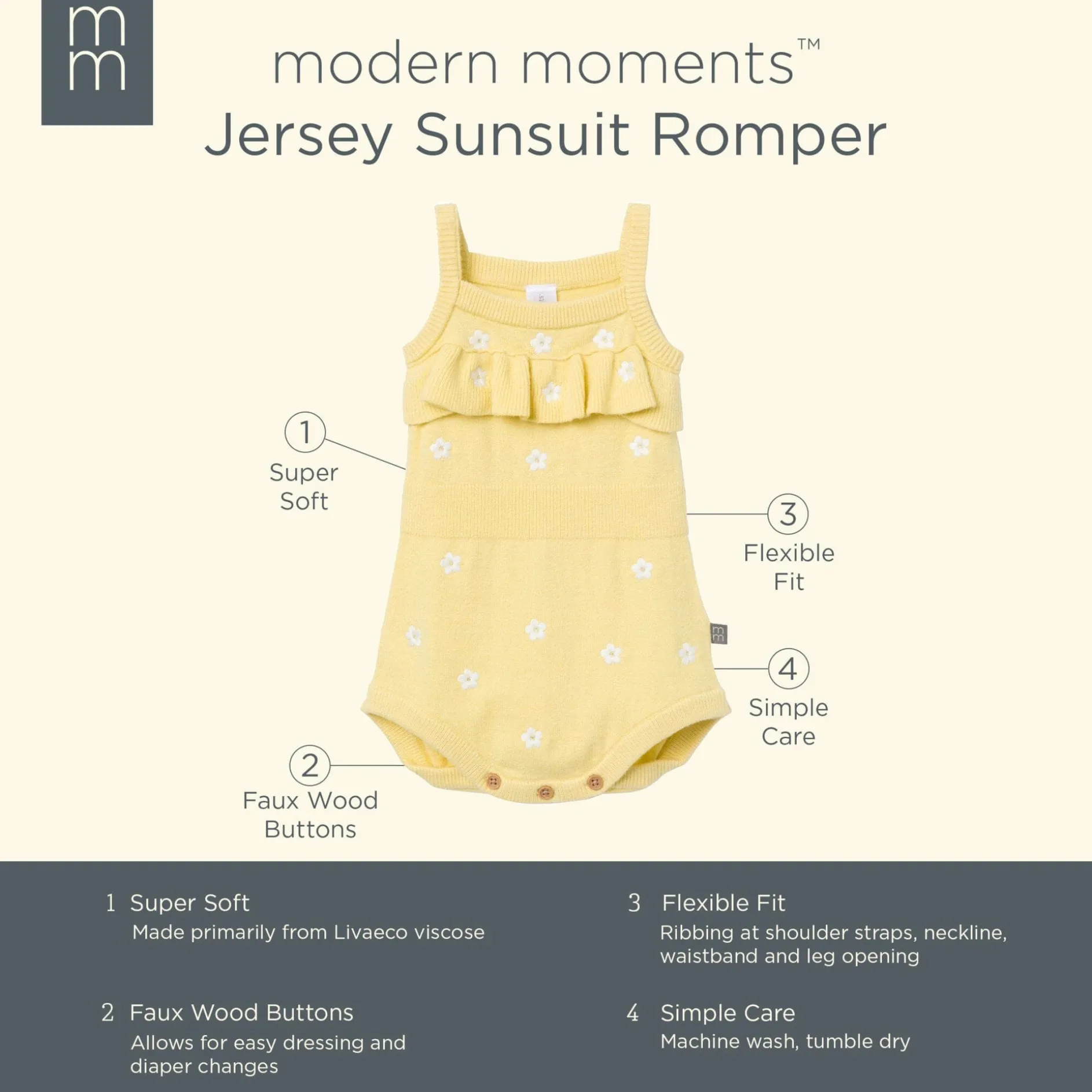 Baby Girls Yellow Floral Jersey Sunsuit Viscose Romper