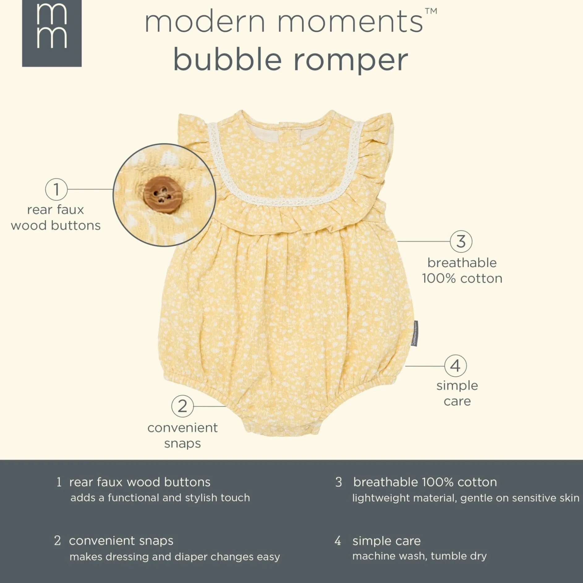 Baby Girls Yellow Vine Flower Ruffle Bubble Romper