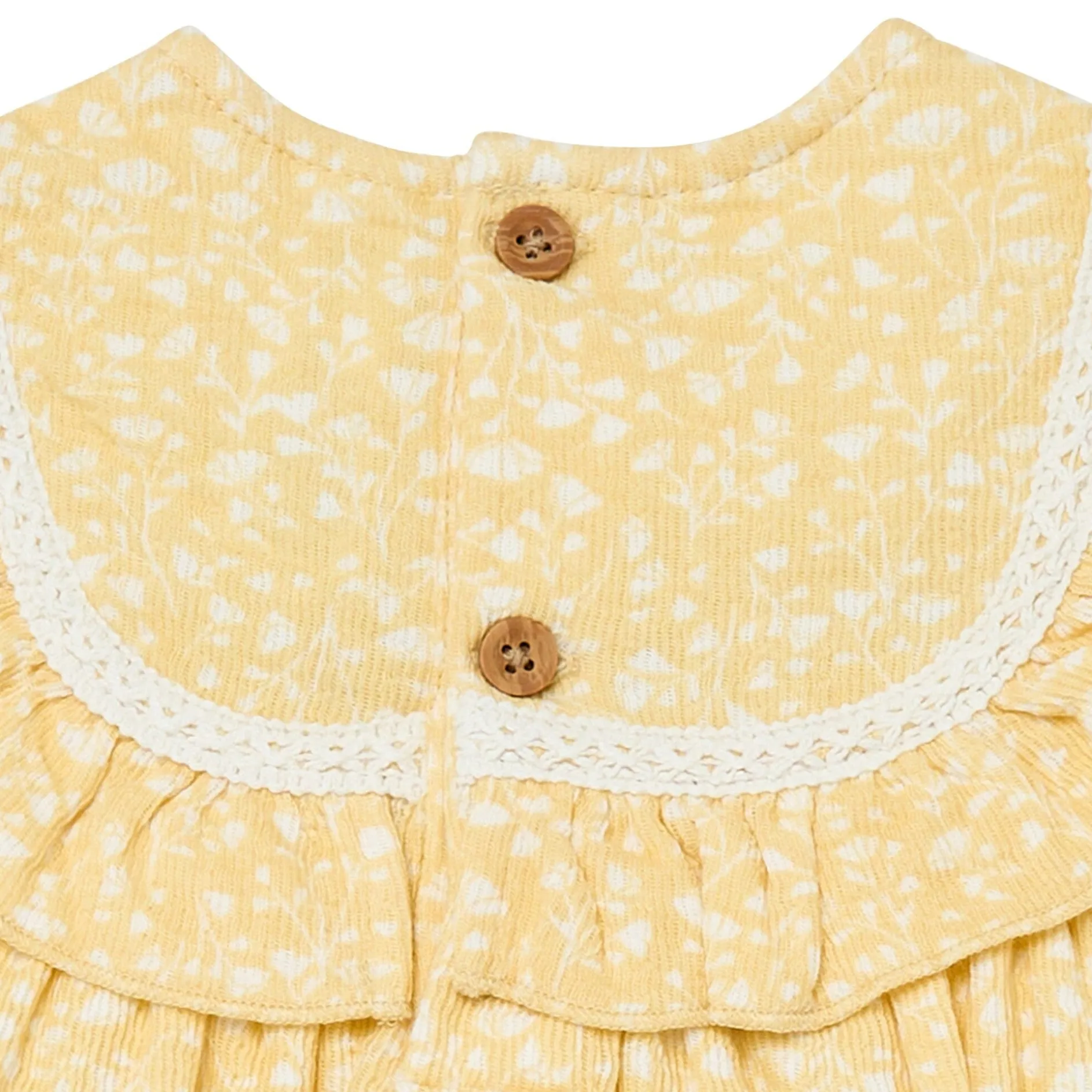 Baby Girls Yellow Vine Flower Ruffle Bubble Romper