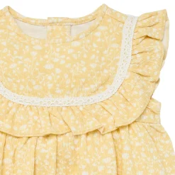 Baby Girls Yellow Vine Flower Ruffle Bubble Romper
