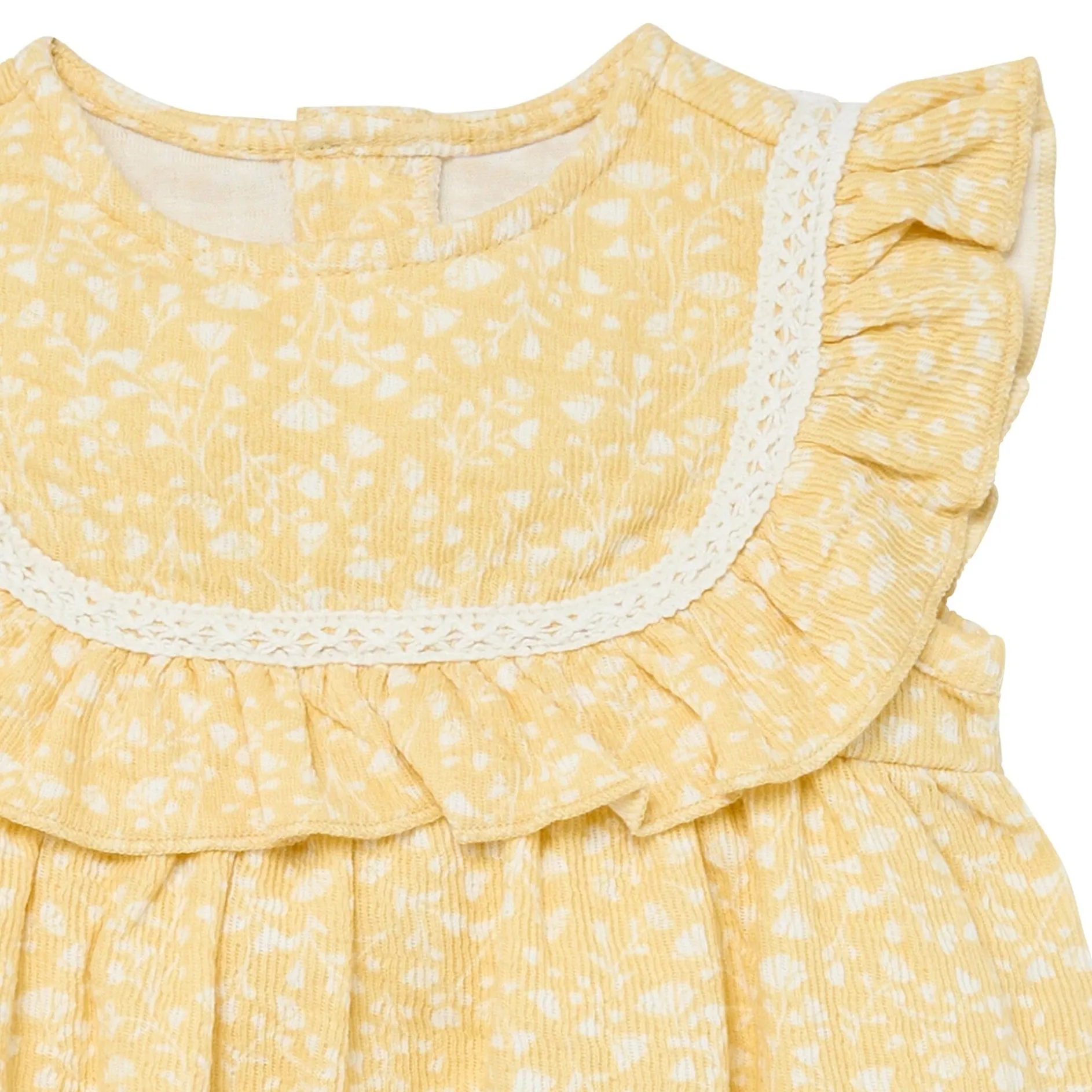 Baby Girls Yellow Vine Flower Ruffle Bubble Romper