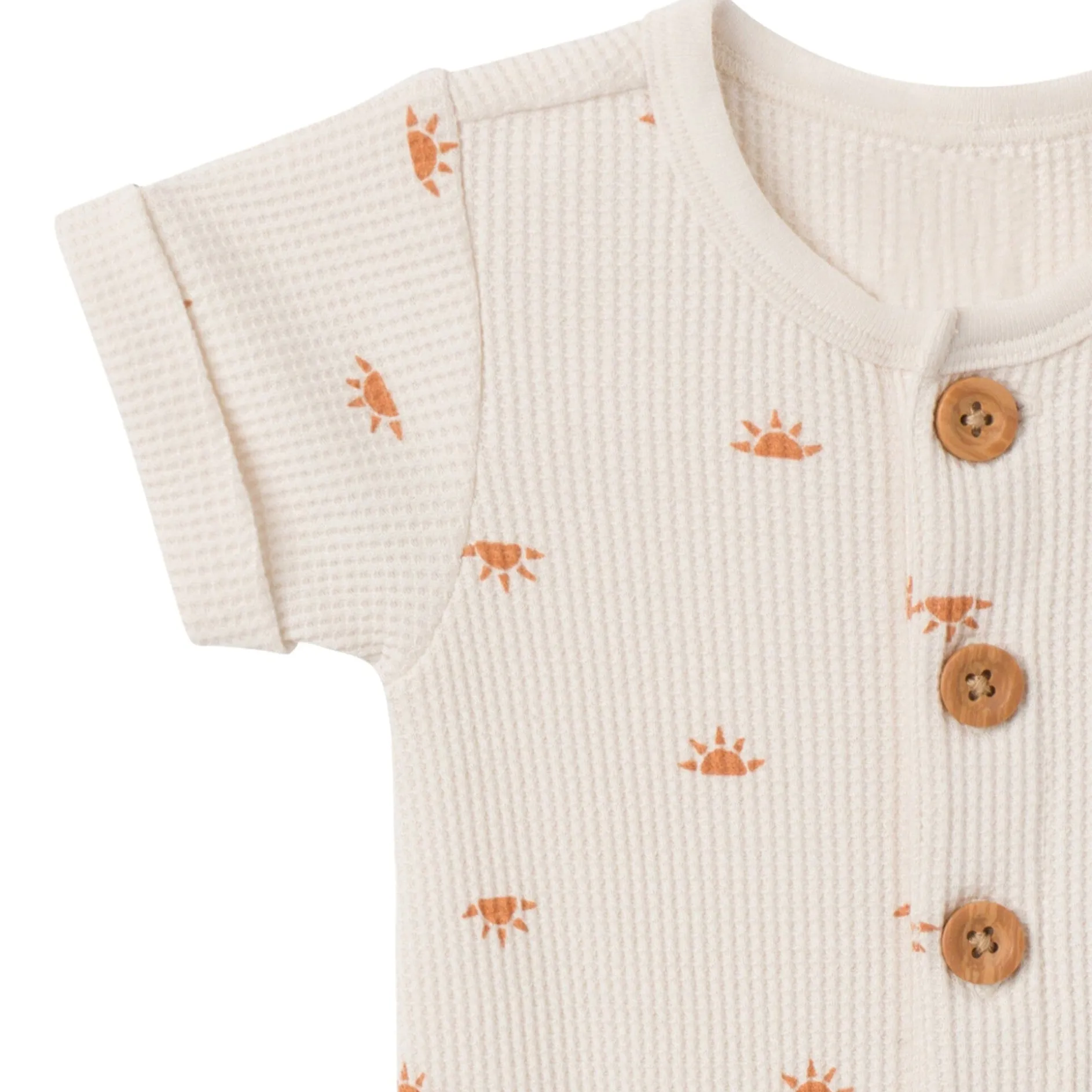 Baby Neutral Beige Suns Short Sleeve Long Leg Romper
