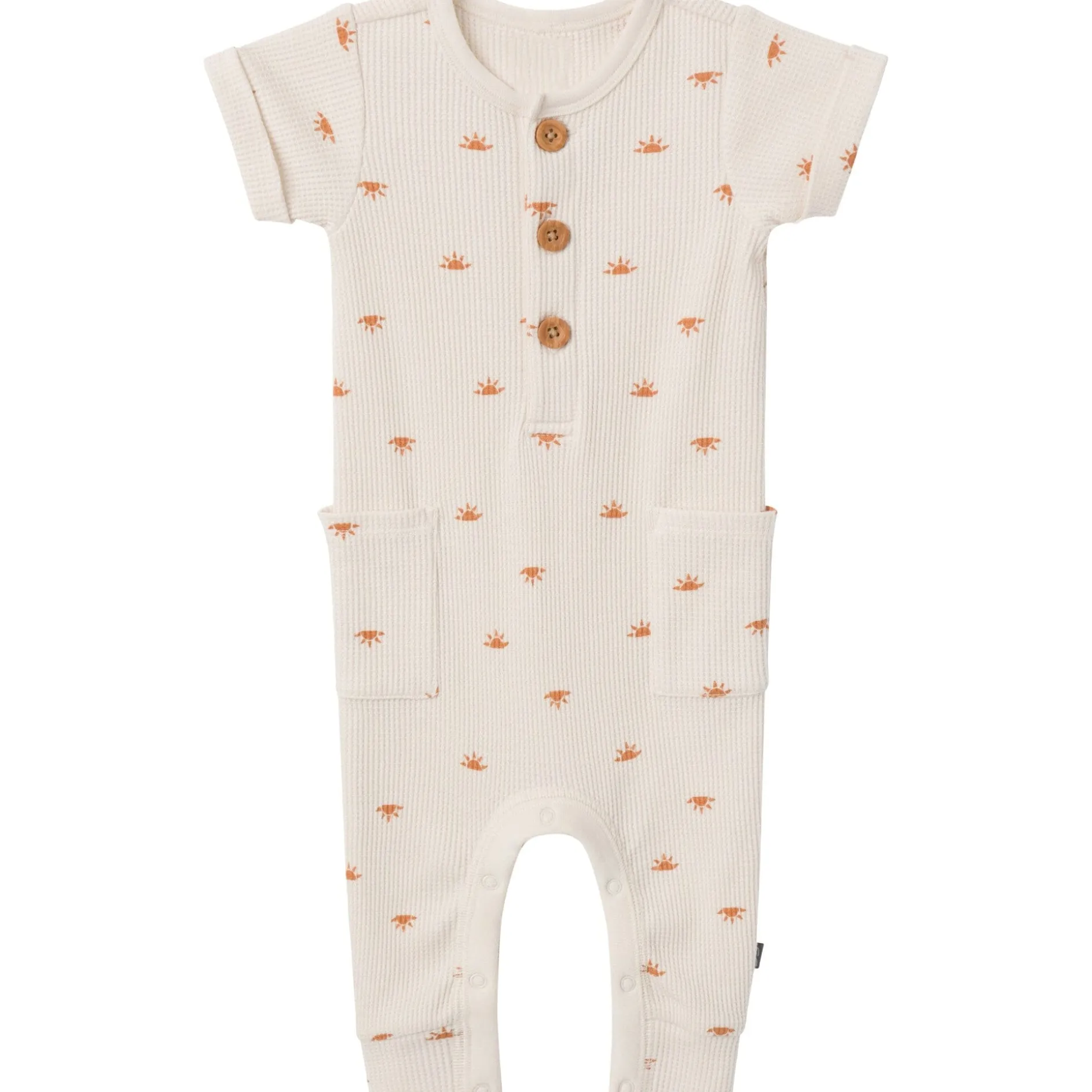 Baby Neutral Beige Suns Short Sleeve Long Leg Romper