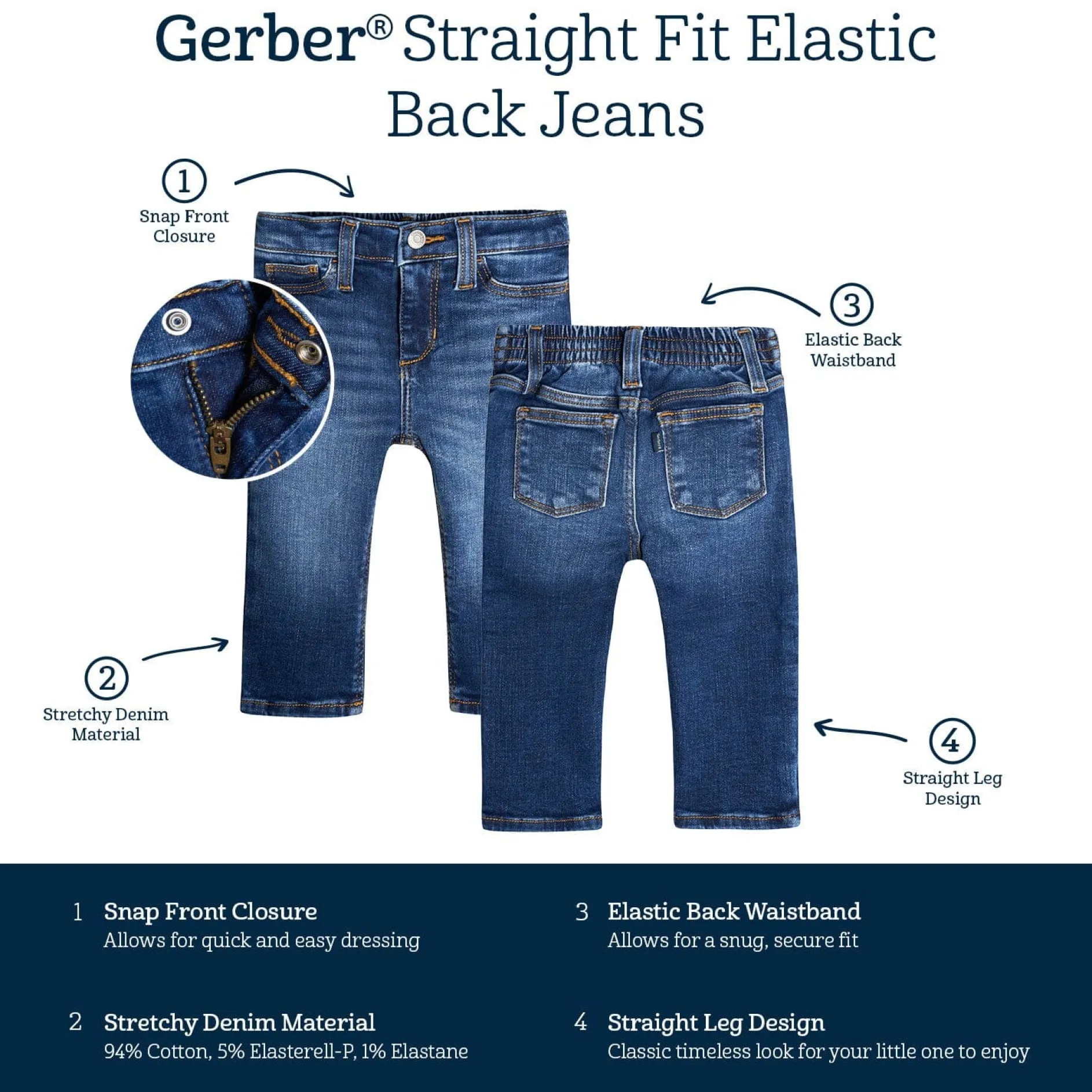 Baby Neutral Blue Straight Fit Denim Jeans With Elastic Back