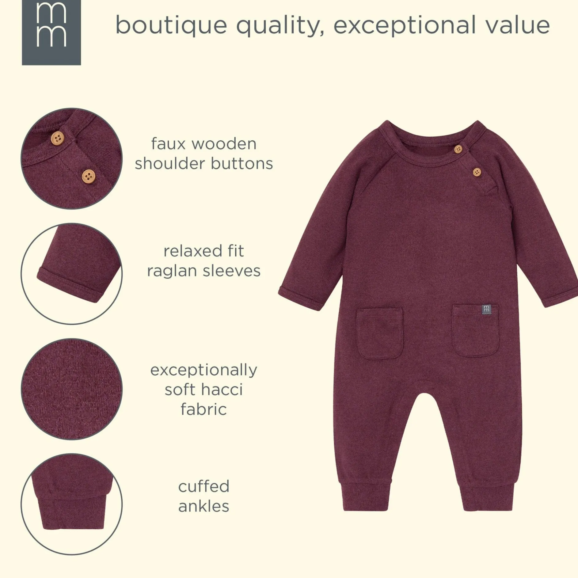 Baby Neutral Burgundy Heather Hacci Long Sleeve Romper