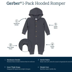 Baby Neutral Charcoal Hooded Romper