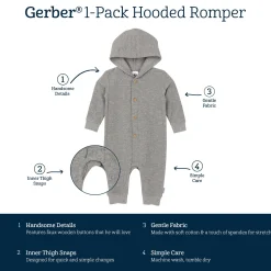 Baby Neutral Grey Heather Hooded Romper