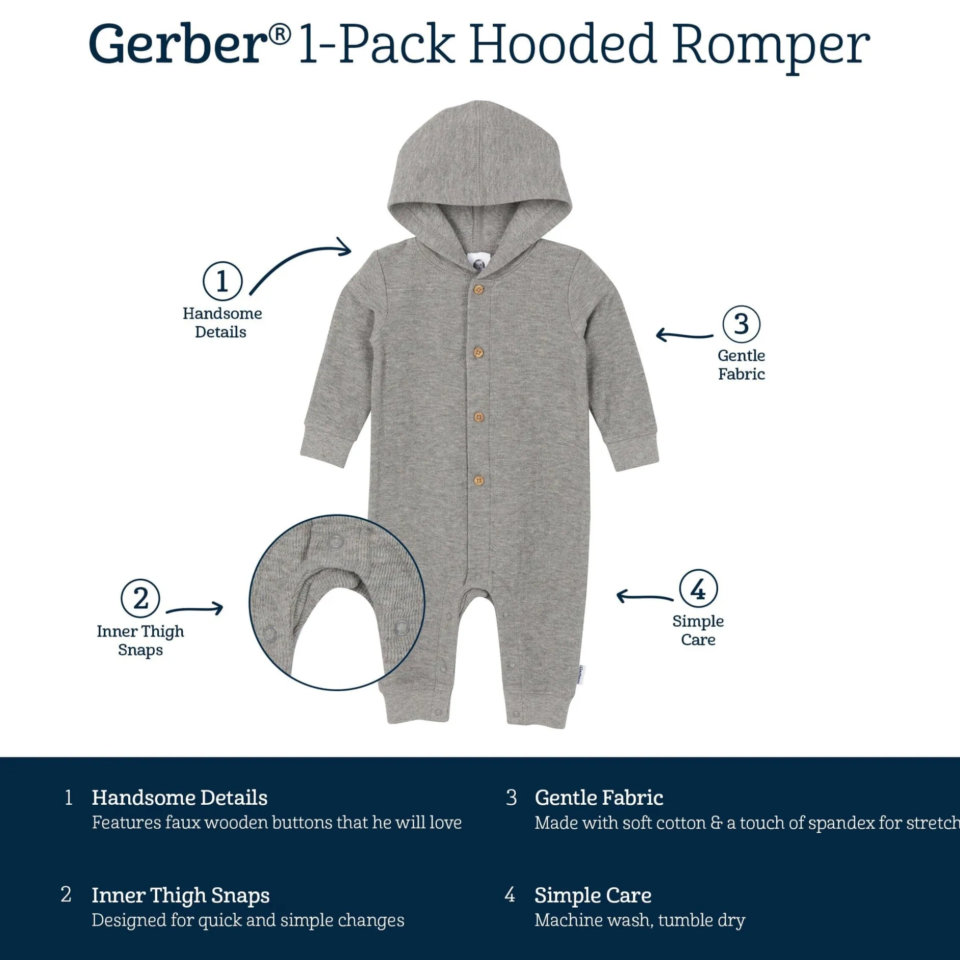 Baby Neutral Grey Heather Hooded Romper