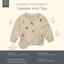 Baby Neutral Light Beige Embroidered Leaves Viscose Sweater