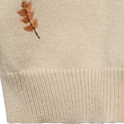 Baby Neutral Light Beige Embroidered Leaves Viscose Sweater