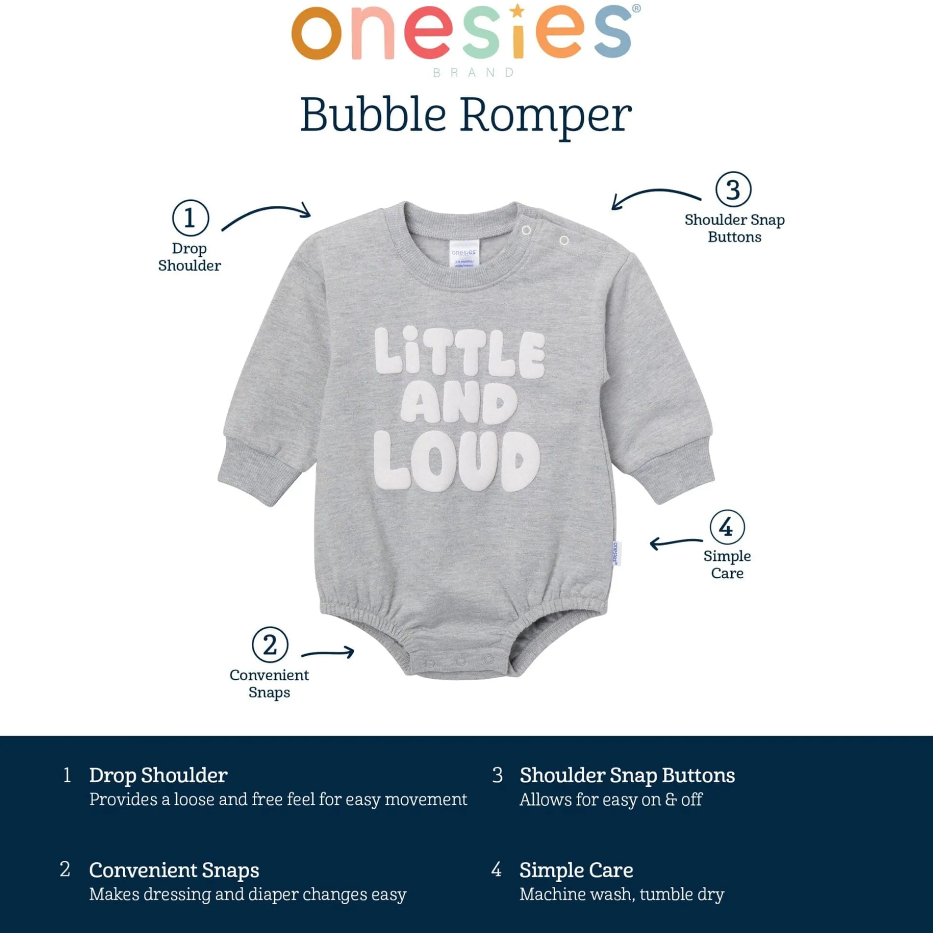 Baby Neutral Little and Loud Sweatshirt Bubble Romper