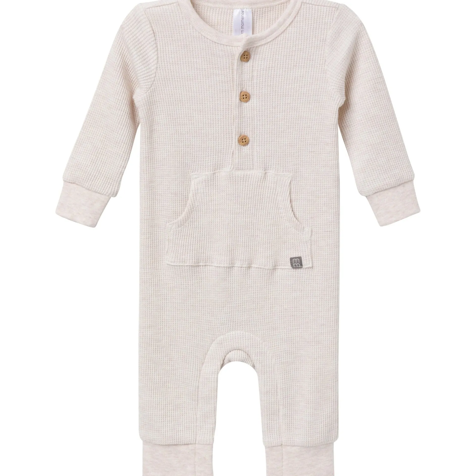 Baby Neutral Oatmeal Heather Kangaroo Pocket Waffle Romper