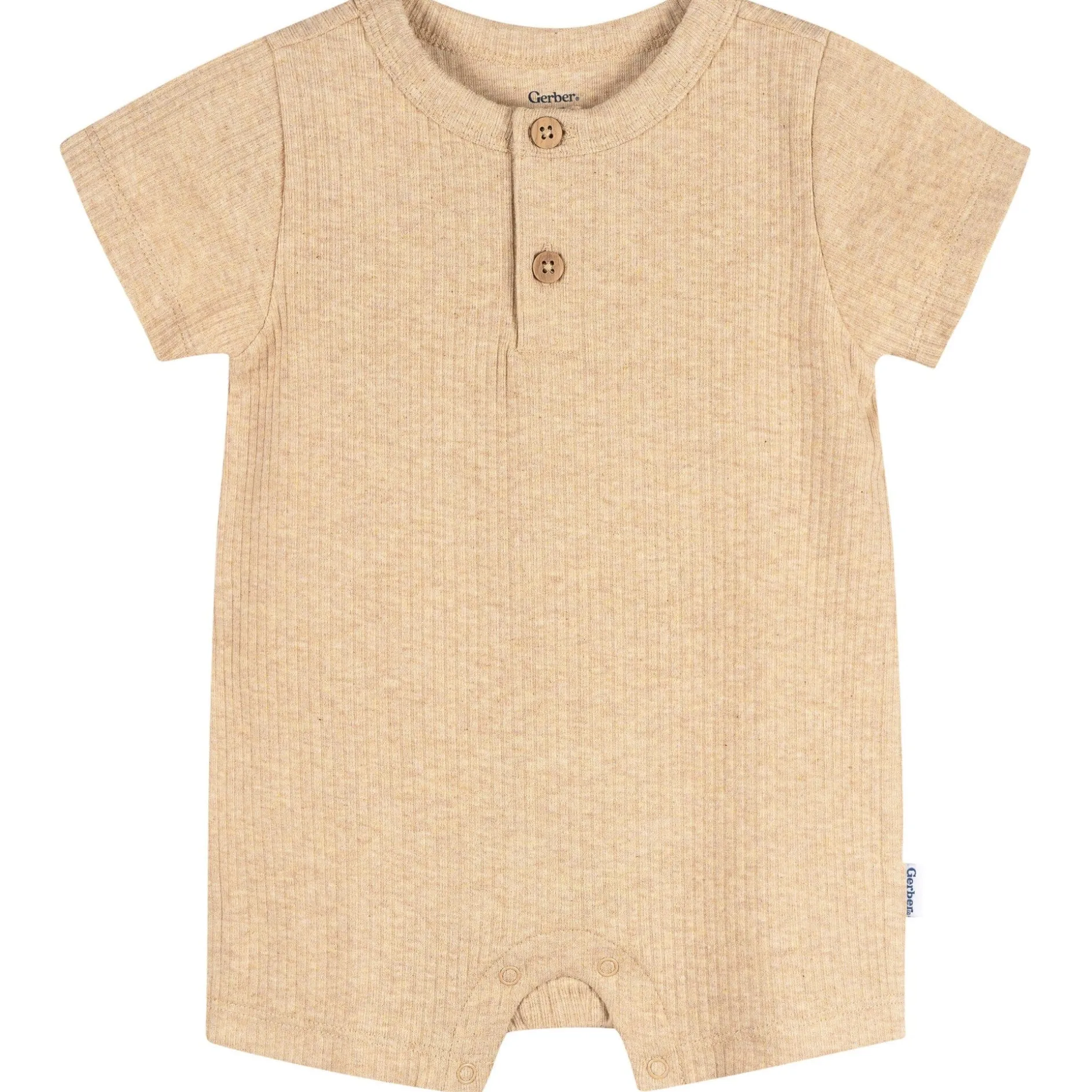 Baby Neutral Oatmeal Heather Short Sleeve Henley Romper