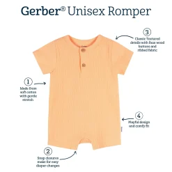 Baby Neutral Peach Short Sleeve Henley Romper
