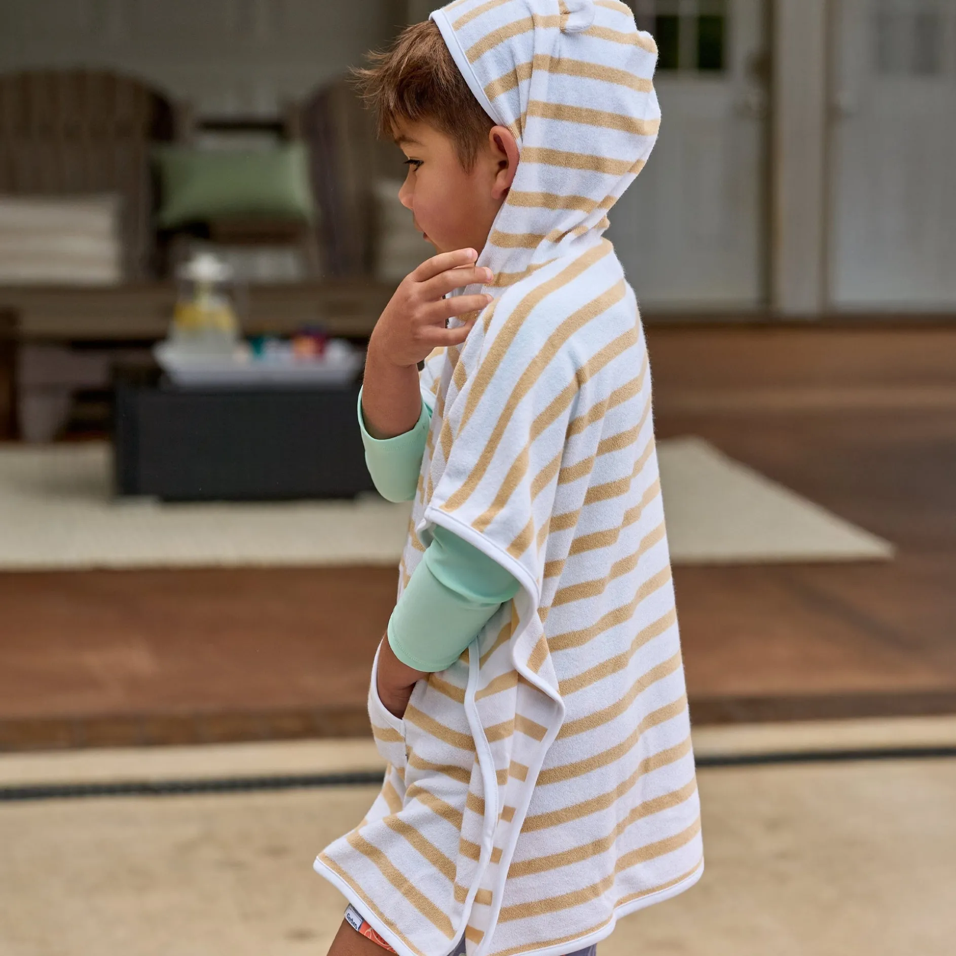 Baby Neutral Tan Stripe Hooded Swim Coverup