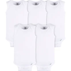5- Baby Neutral White Sleeveless Onesies® Bodysuits