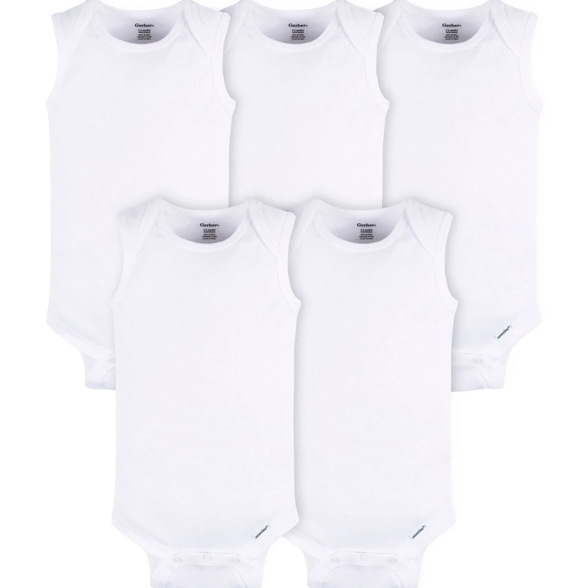 5- Baby Neutral White Sleeveless Onesies® Bodysuits