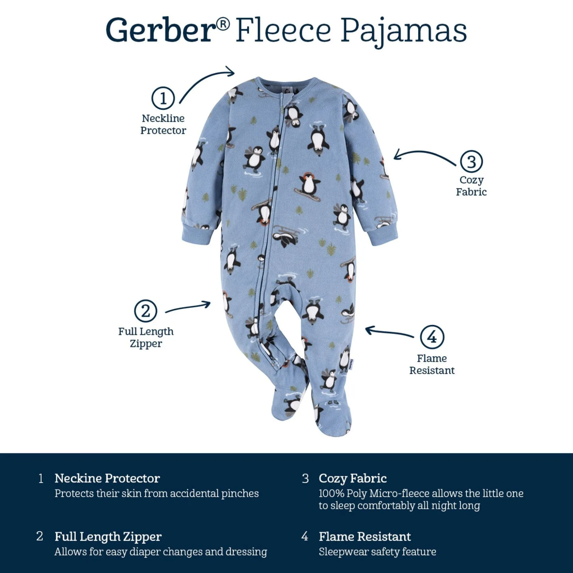 Baby & Toddler Boys Blue Penguins Footed Fleece Pajamas