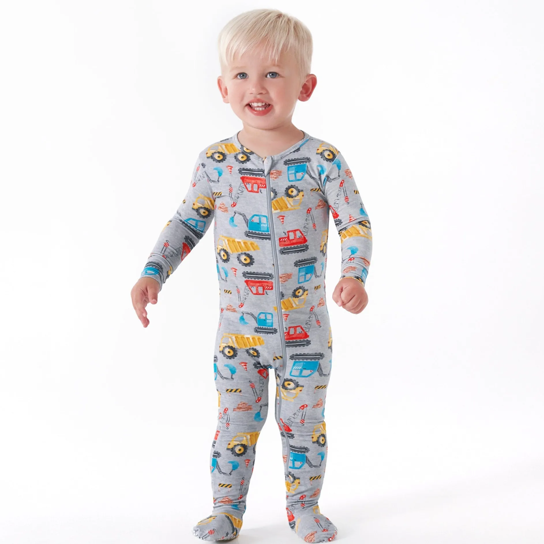 Baby & Toddler Boys Construction Trucks Buttery Soft Viscose Made from Eucalyptus Snug Fit Footed Pajamas