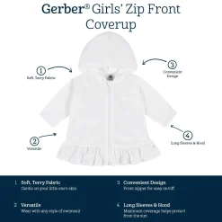 Baby & Toddler Girls Aqua Hooded Zip Front Terry Swim Coverup