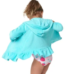 Baby & Toddler Girls Aqua Hooded Zip Front Terry Swim Coverup