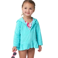 Baby & Toddler Girls Aqua Hooded Zip Front Terry Swim Coverup