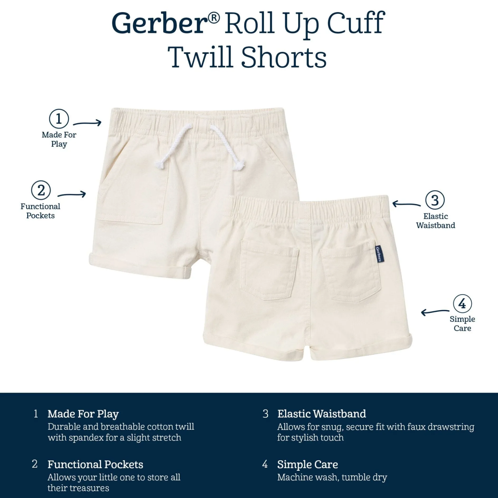 Baby & Toddler Girls Light Tan Stretch Twill Shorts