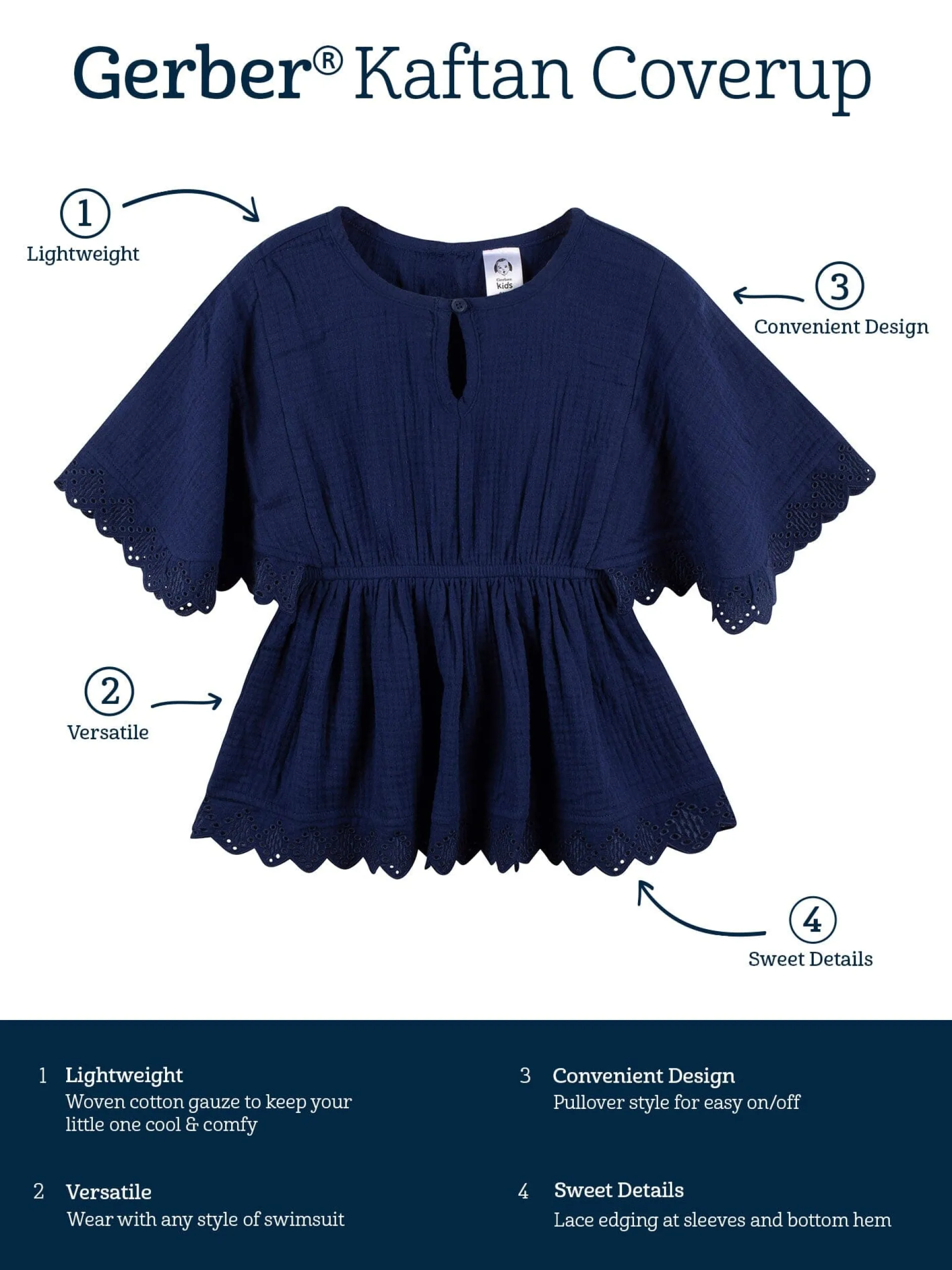 Baby & Toddler Girls Navy Gauze Kaftan Swim Coverup