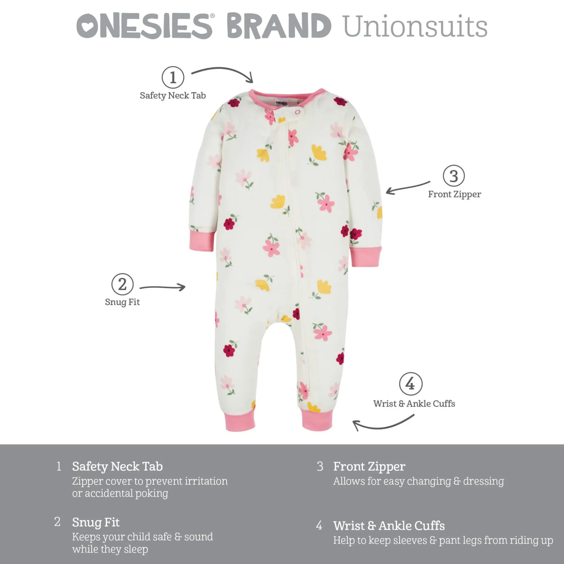 Baby & Toddler Girls 3-Pack Floral Fox Snug Fit Footless Pajamas