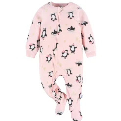 Baby & Toddler Girls Pink Penguins Footed Fleece Pajamas