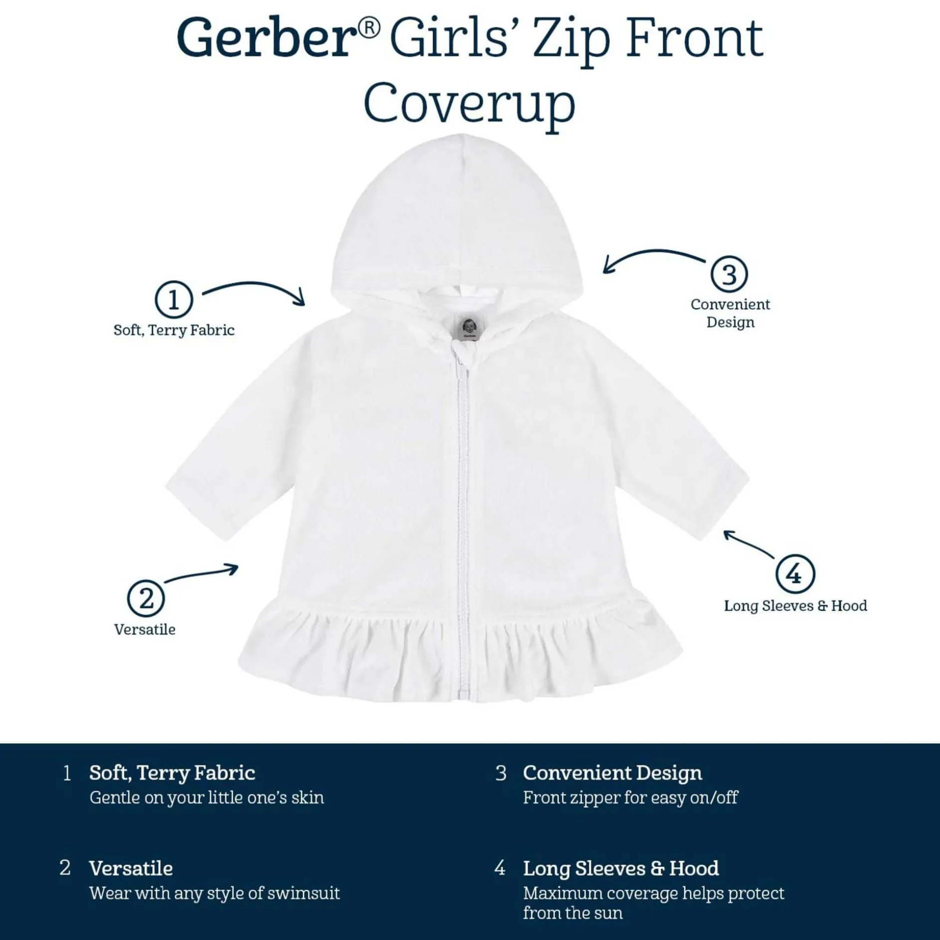 Baby & Toddler Girls Rainbow Hooded Zip Front Terry Swim Coverup
