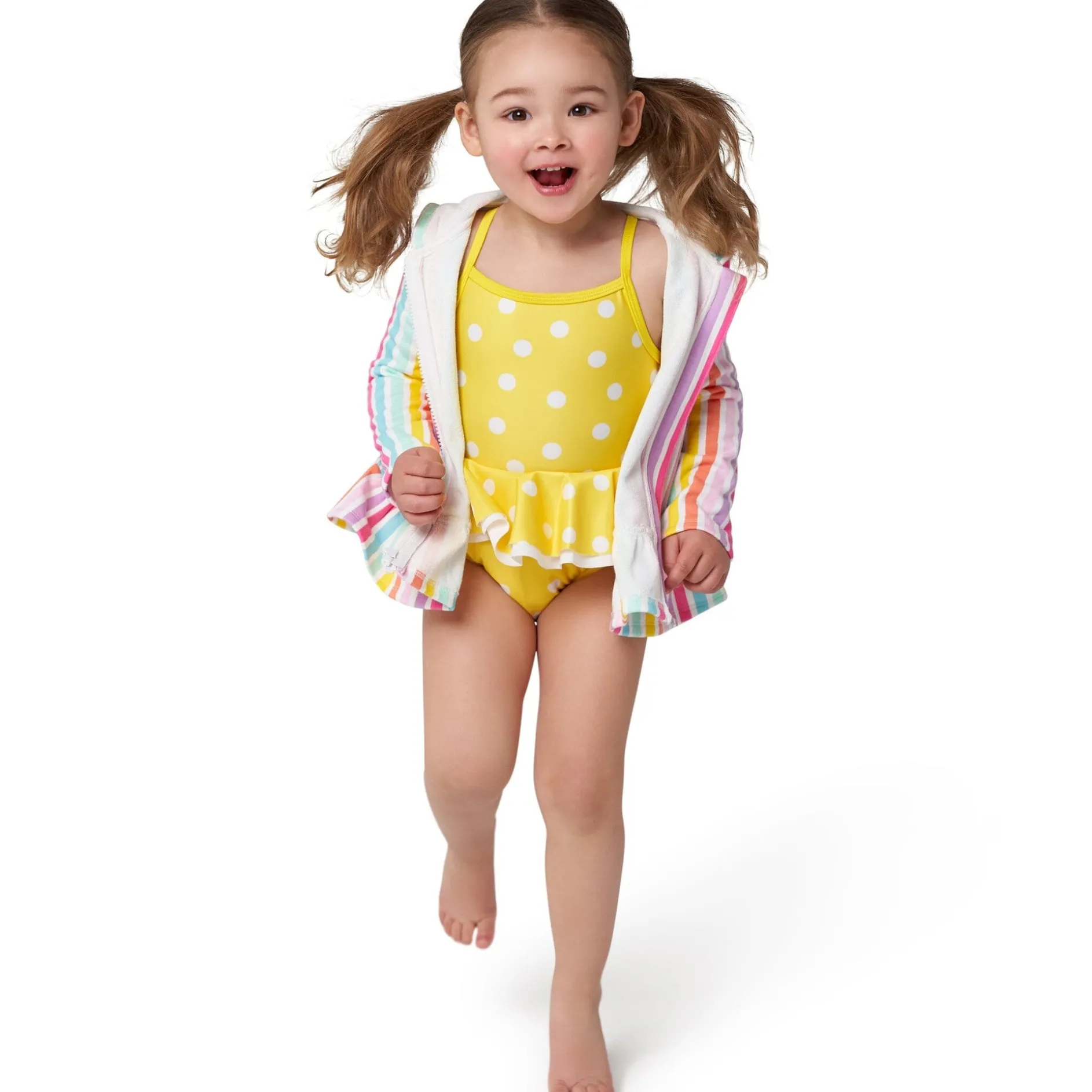 Baby & Toddler Girls Rainbow Hooded Zip Front Terry Swim Coverup