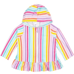 Baby & Toddler Girls Rainbow Hooded Zip Front Terry Swim Coverup