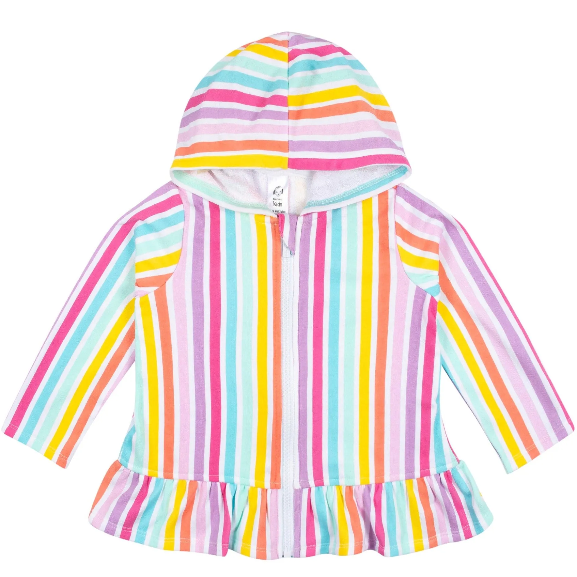 Baby & Toddler Girls Rainbow Hooded Zip Front Terry Swim Coverup