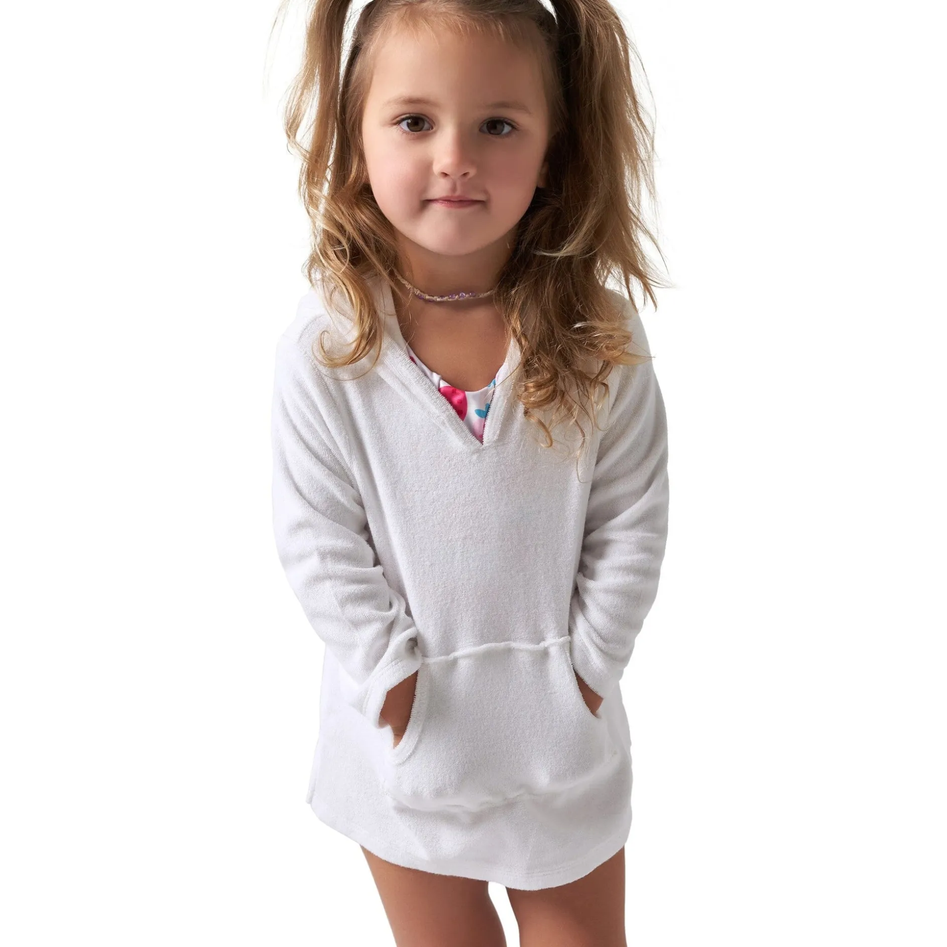 Baby & Toddler Girls White Hooded Kangaroo Pocket Terry Coverup
