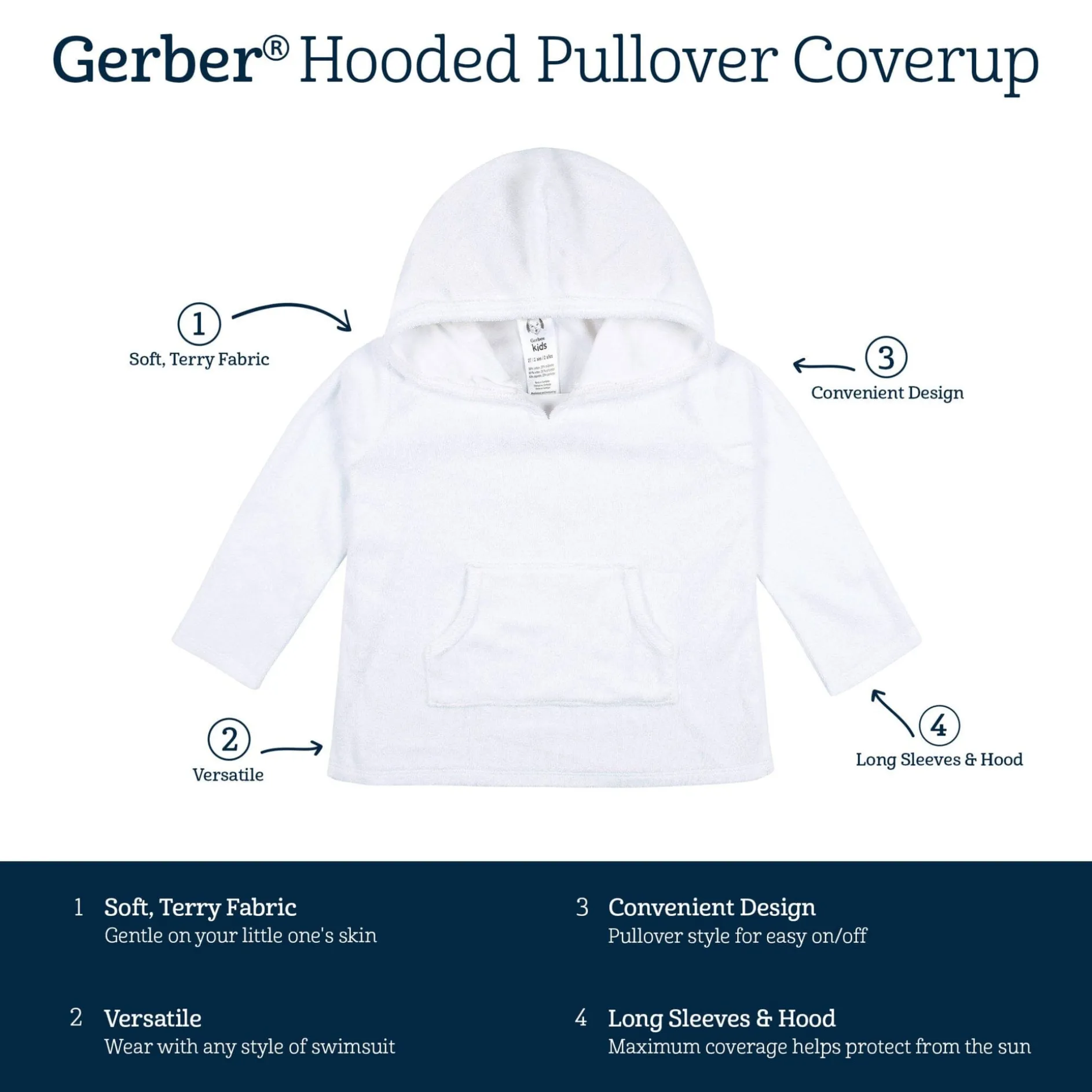 Baby & Toddler Girls White Hooded Kangaroo Pocket Terry Coverup