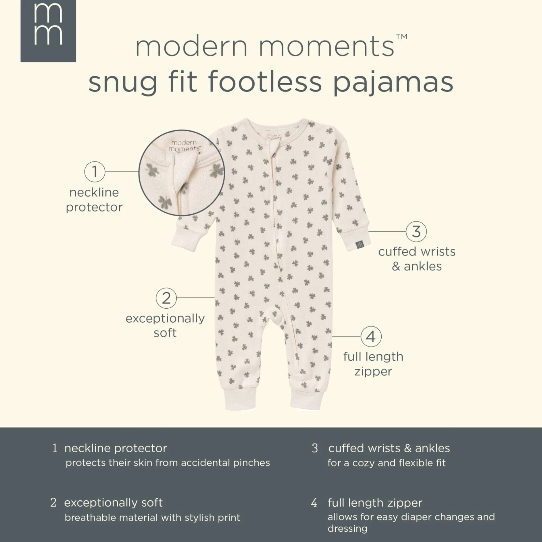 Baby & Toddler Neutral Beige Shamrock Snug Fitting Footless Hacci Pajamas