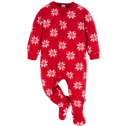 Baby & Toddler Neutral Red Snowflakes Footed Fleece Pajamas